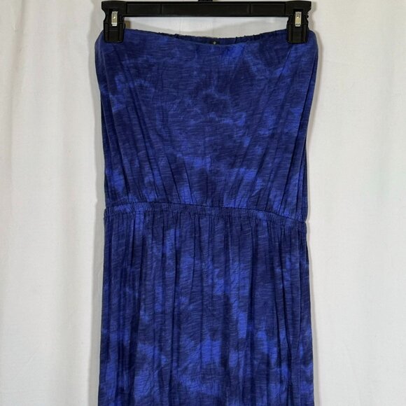 EXPRESS Royal Blue Tiedye Size Medium Strapless Dress Tube Top Sheer Bottom - Picture 7 of 14